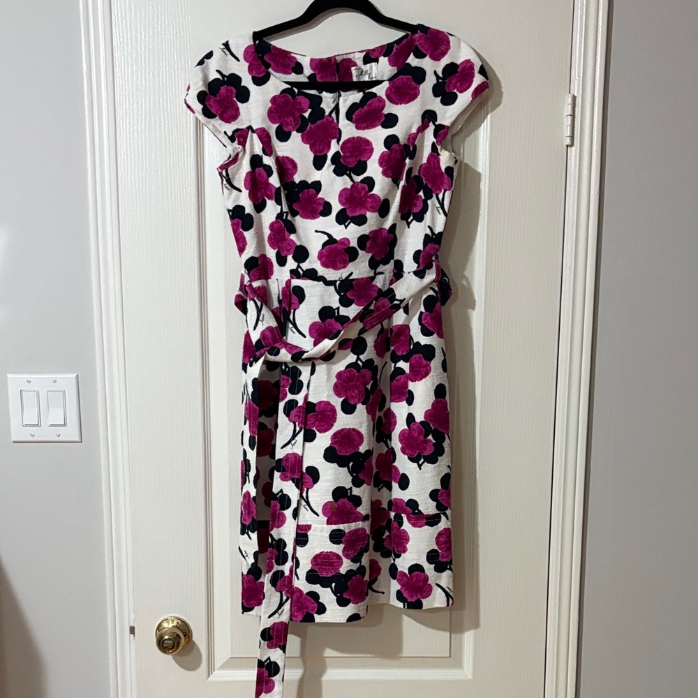 Milly of New York Floral Magenta and Black Midi Dress